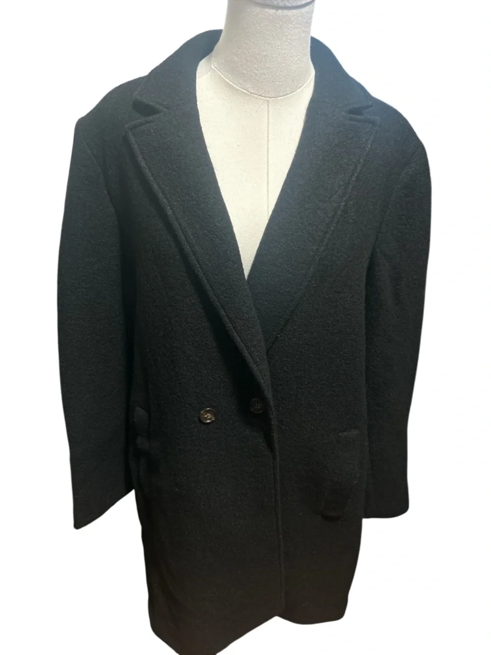 J.Crew Italian Boiled Wool Black Double Breasted Coat Size 18